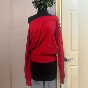 Carbon38 Bold Red Fleece Top off shoulder
